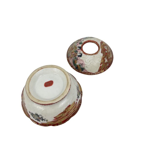 Antique Hand Painted Japanese Kutani Covered Rice Bowl With Lid Intricate Geisha - Picture 9 of 11